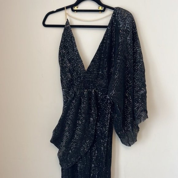 Black Backless Sequins Wedding Dress Prom Gown - Picture 6 of 10